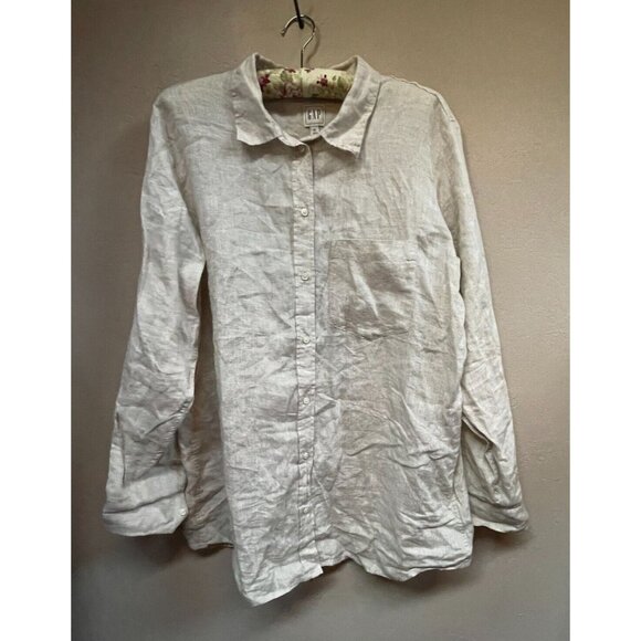 Gap Womens Casual Button Down Shirt Long Sleeve Size XL Beige Lightweight Linen
